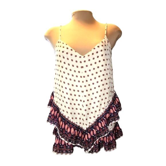 Maeve Anthropologie Buteh Borders Cream & Red Tiered Ruffled Hem Tank Top Size M - Picture 2 of 9